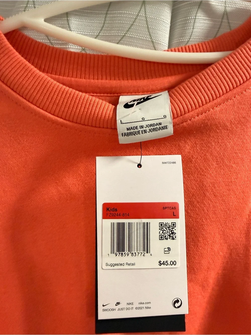 Nike Girls L Coral Orange Oversized Crewneck Sweatshirt NWT